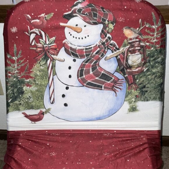 4 NEW SNOWMAN HOLIDAY CHAIR SLIPCOVERS CHRISTMAS SET 4 - Picture 2 of 8